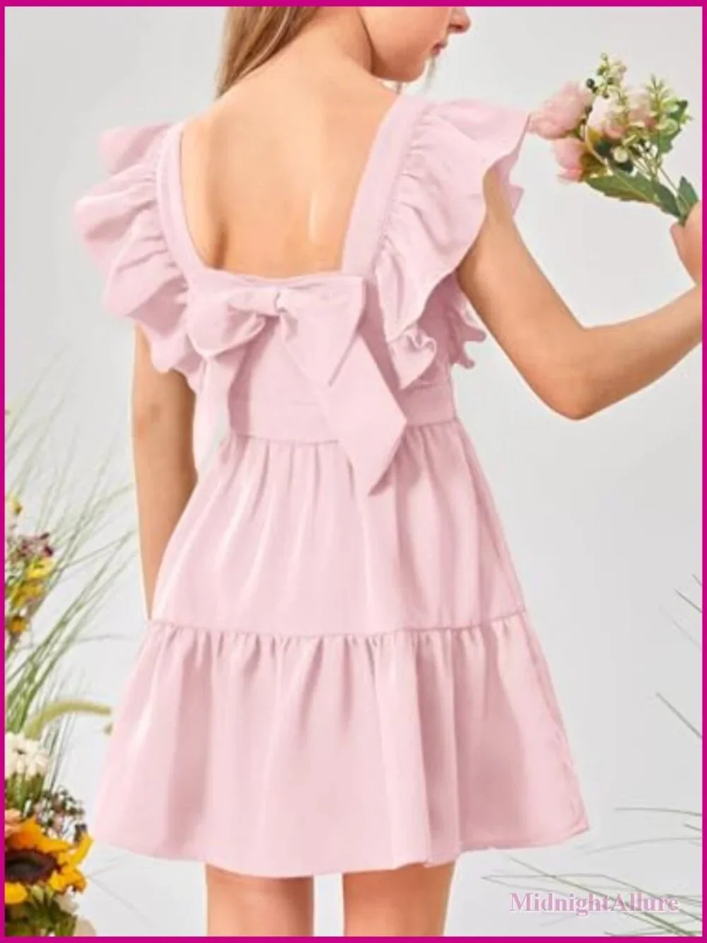 Square Neck Ruffle Sleeve A-line Swing Mini Dress 5-14Y